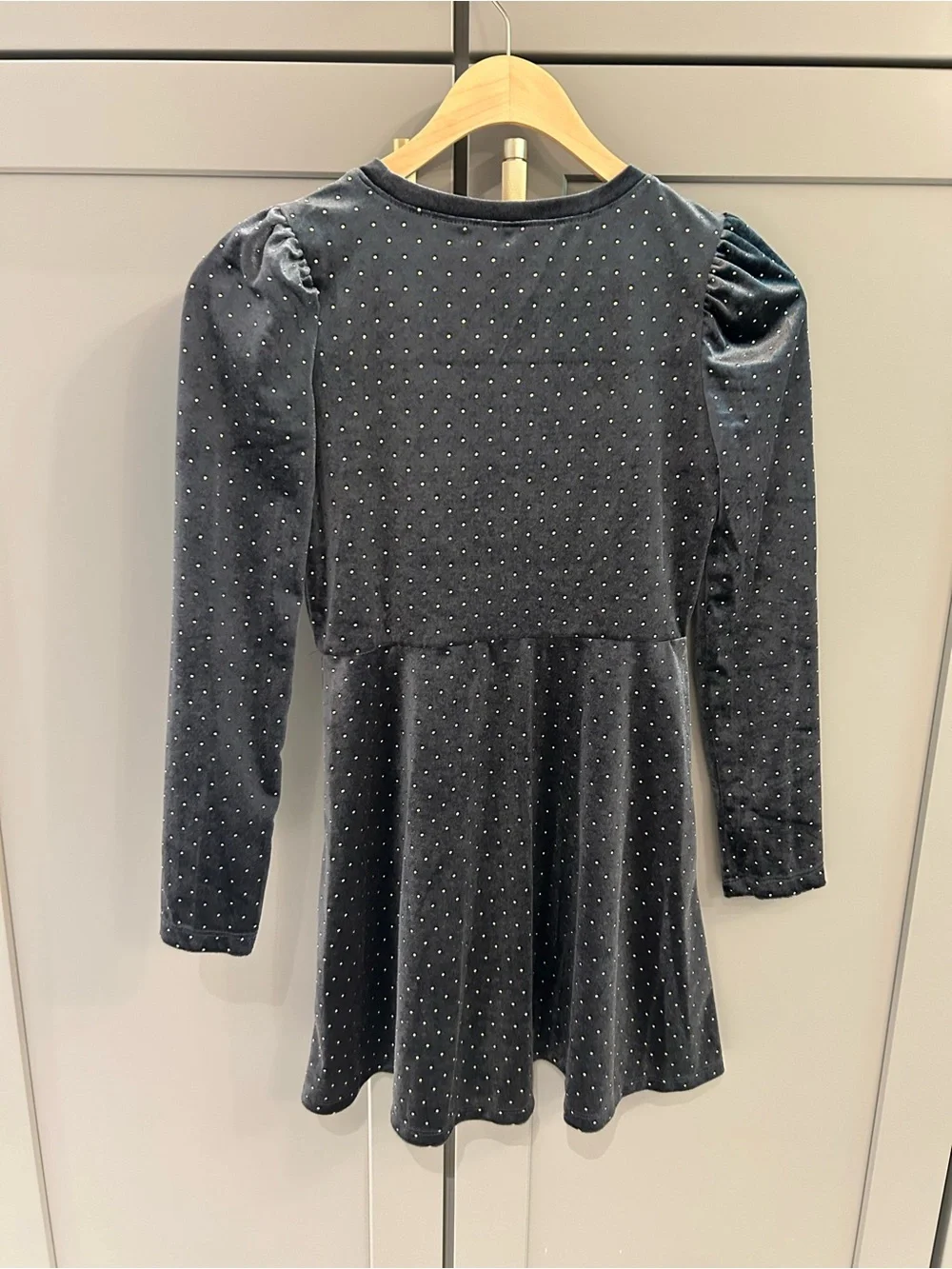 🩶 NWT! Gap Kids Dark Gray Velvet Studded Long Sleeve Skater Dress